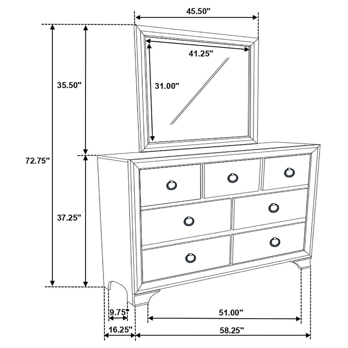 Salford 7-drawer Dresser with Mirror Metallic Sterling