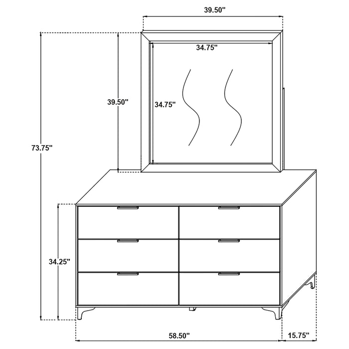 Kendall 6-drawer Dresser with Mirror Black