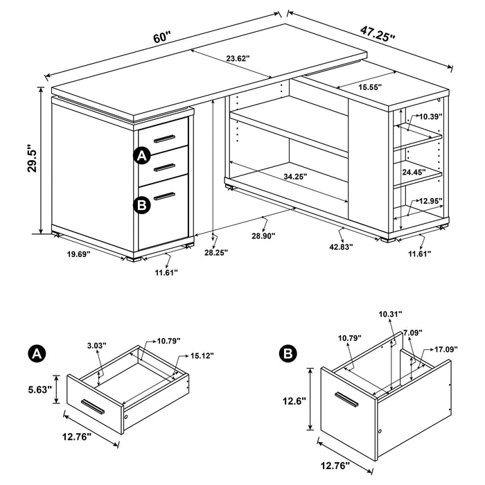 Yvette 60-inch 3-drawer L-Shape Computer Desk Cappuccino