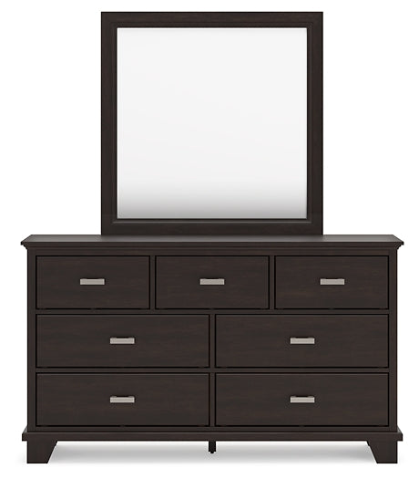 Covetown Full Panel Bed with Mirrored Dresser and 2 Nightstands