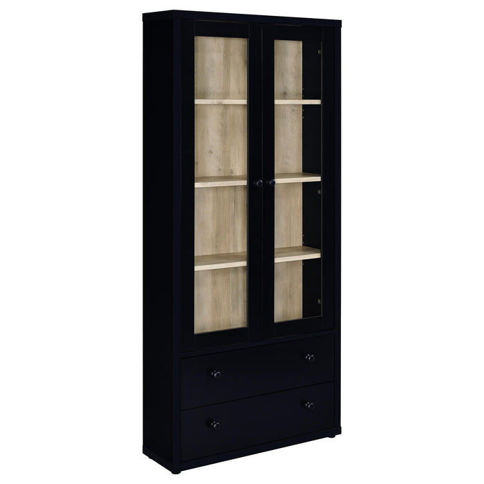 Hawthorne 4-shelf Glass Door Tall Cabinet with Drawers Black