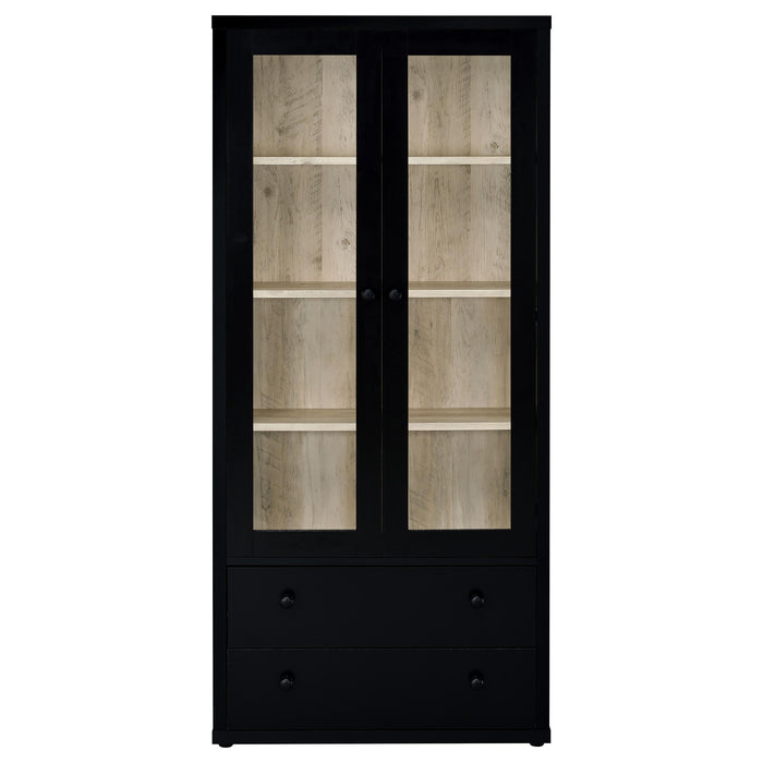 Hawthorne 4-shelf Glass Door Tall Cabinet with Drawers Black