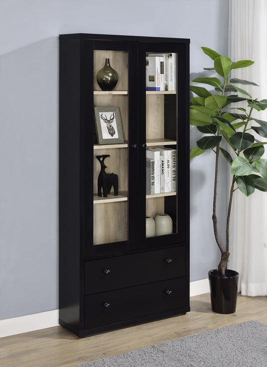 Hawthorne 4-shelf Glass Door Tall Cabinet with Drawers Black