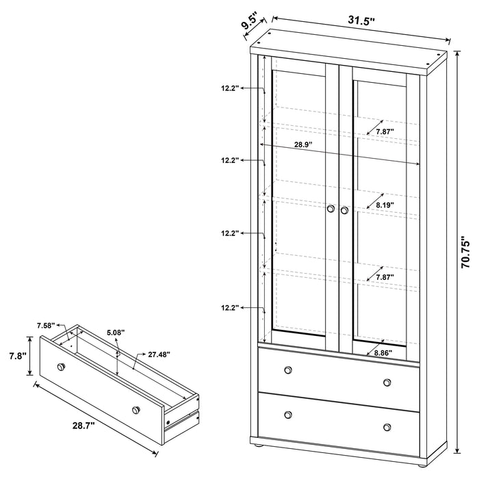 Hawthorne 4-shelf Glass Door Tall Cabinet with Drawers Black