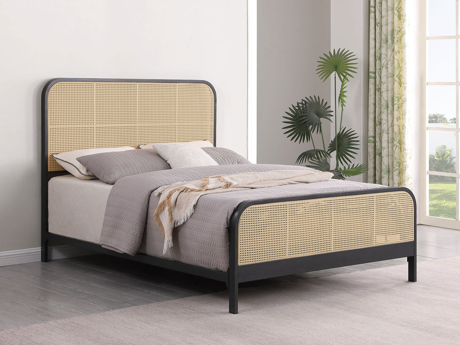 Lanewood Open Cane Rattan Metal Eastern King Bed Black