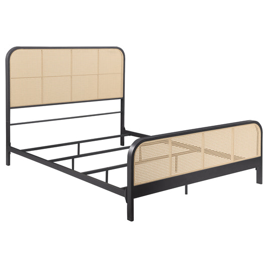 Lanewood Open Cane Rattan Metal Queen Bed Black