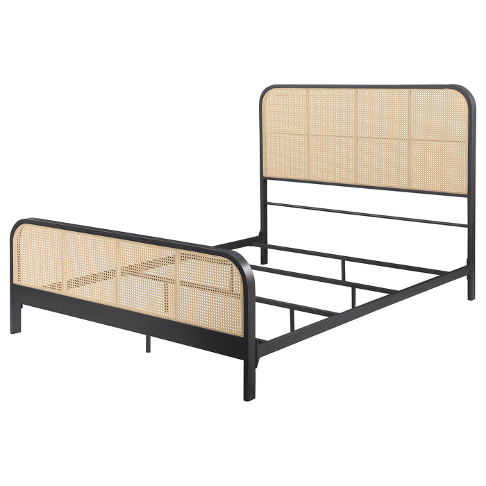 Lanewood Open Cane Rattan Metal Queen Bed Black