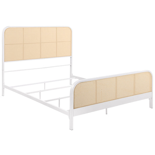 Lanewood Open Cane Rattan Metal Eastern King Bed White