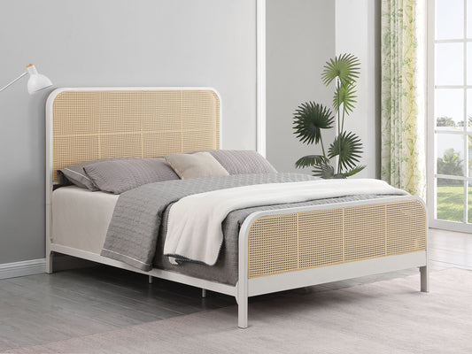 Lanewood Open Cane Rattan Metal Eastern King Bed White