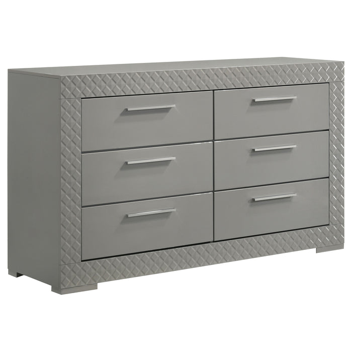 Ives 6-drawer Dresser Cabinet Grey High Gloss