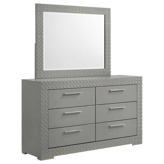 Ives 6-drawer Dresser and Mirror Grey High Gloss