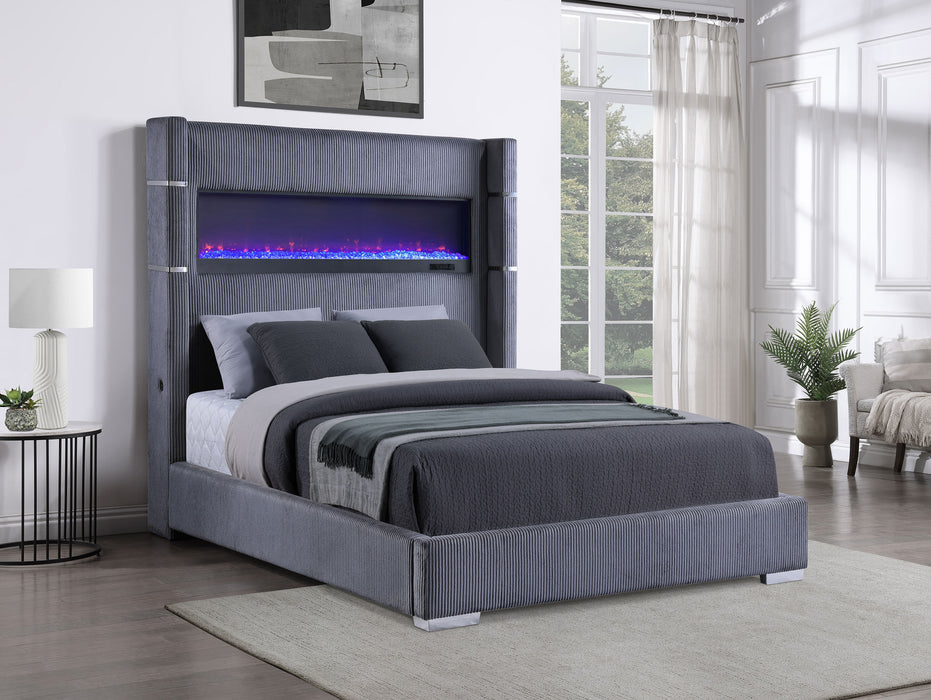 Tisdall 67-inch Upholstered Queen Fireplace Bed Grey