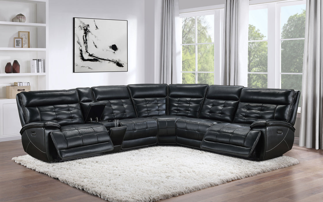 Hewitt Leather Upholstered Power Reclining Sectional Black