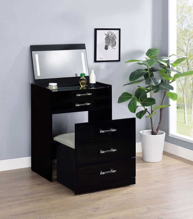 Danbury 3-drawer Makeup Vanity & Stool Set Black High Gloss