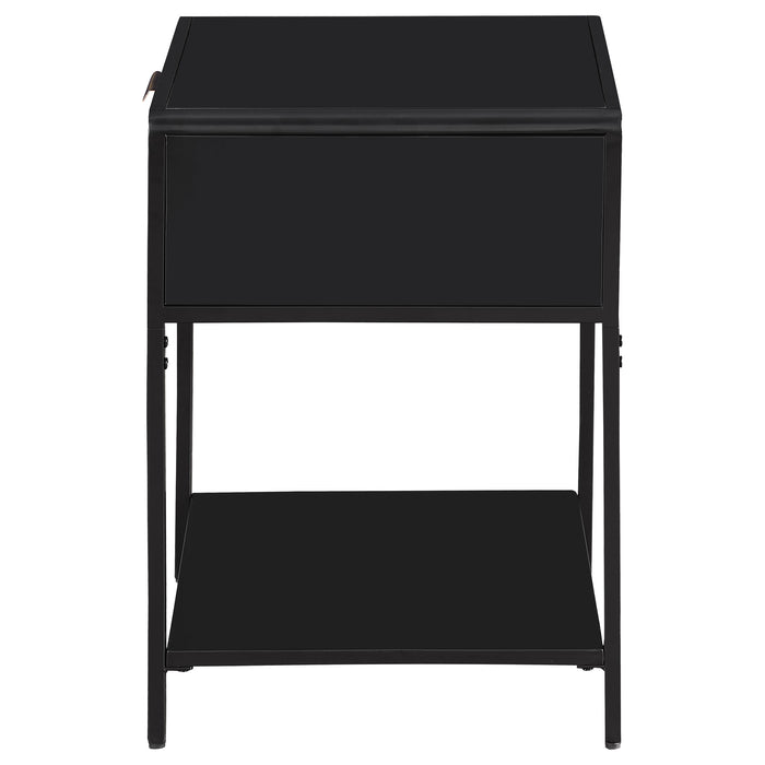 Amherst 1-drawer Radio Weave Cane Metal Bedside Table Black