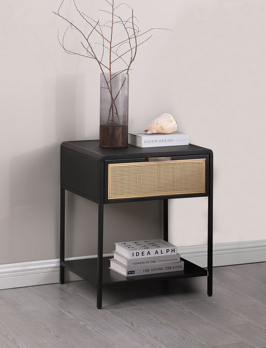 Amherst 1-drawer Radio Weave Rattan Metal Side Table Black