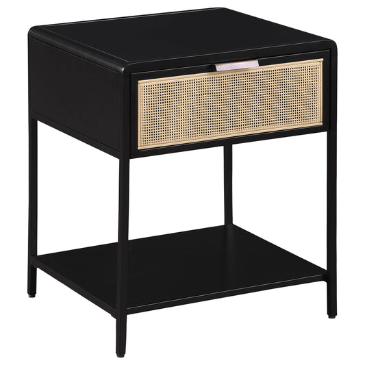 Amherst 1-drawer Radio Weave Rattan Metal Side Table Black