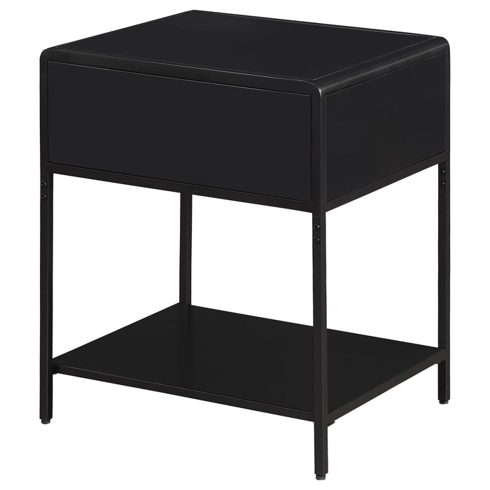 Amherst 1-drawer Radio Weave Cane Metal Bedside Table Black