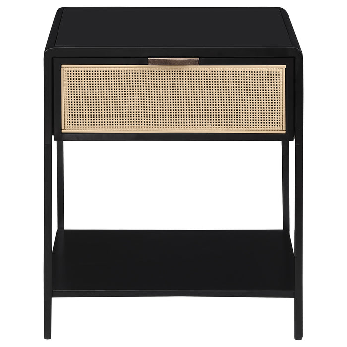 Amherst 1-drawer Radio Weave Rattan Metal Side Table Black