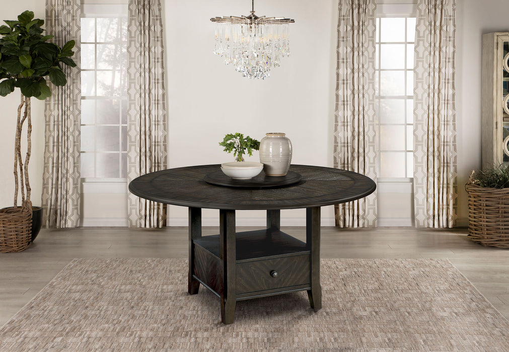 Twyla Round 60-inch Dining Table with Lazy Susan Dark Cocoa