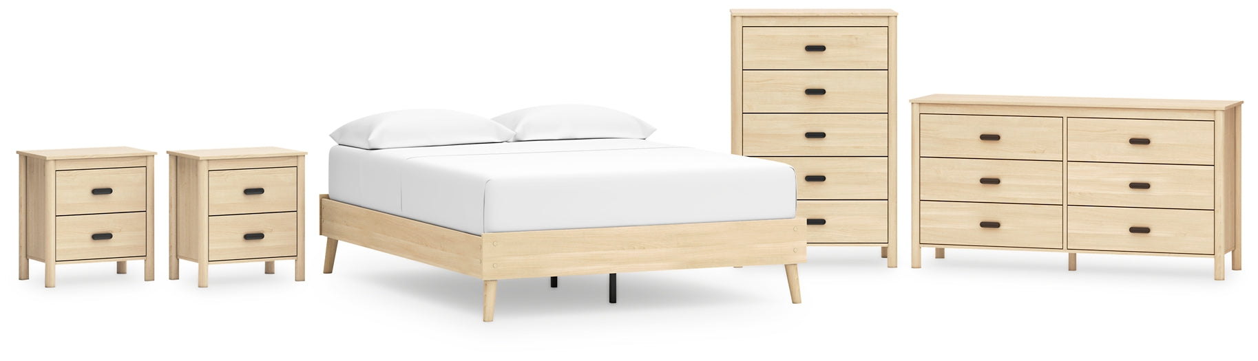 Cabinella Queen Platform Bed with Dresser, Chest and 2 Nightstands