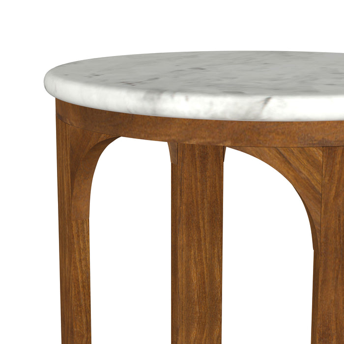 Berkeley Round Marble Top Side Table White and Brown