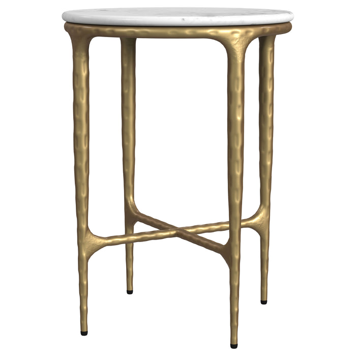 Baldwin Round Marble Top Side Table White and Gold