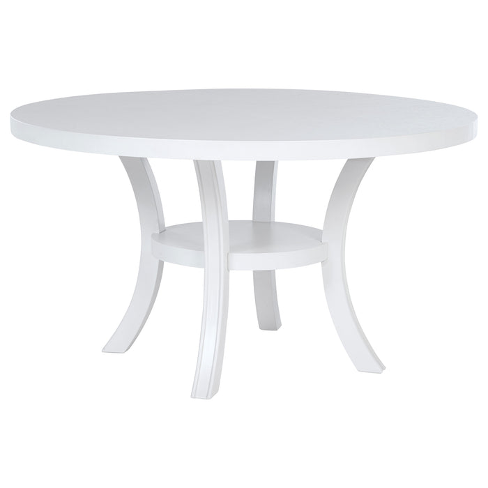 Judd 54-inch Round Dining Wood Table with Shelf Pearl White