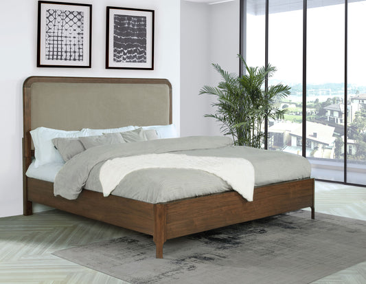 Maderia 57-inch Upholstered Eastern King Panel Bed Walnut