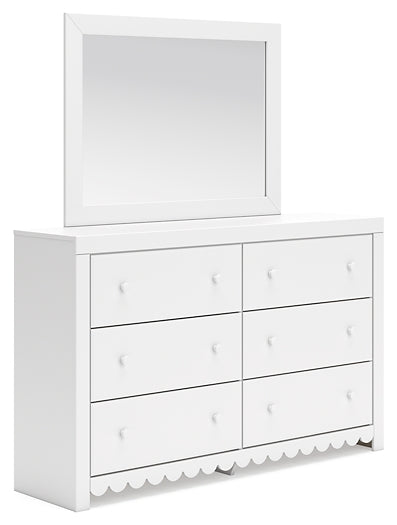 Mollviney Full Panel Headboard with Mirrored Dresser and 2 Nightstands