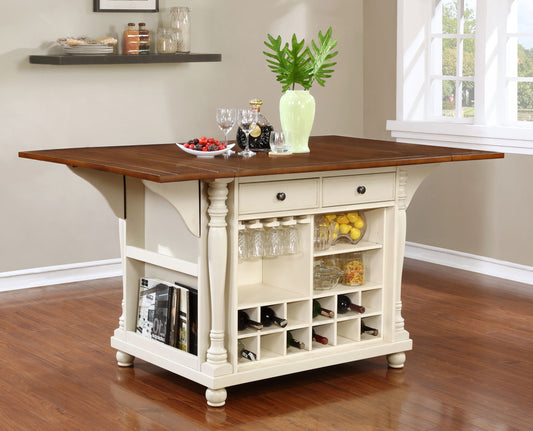 Slater 2-drawer Drop Leaf Kitchen Island Table Buttermilk