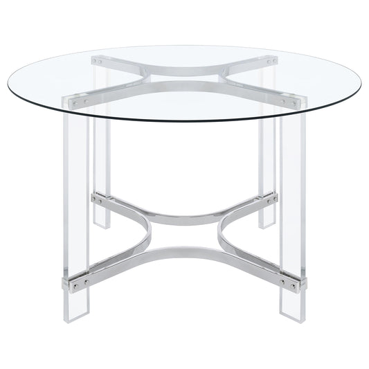 Keeling 5-piece Round Glass Top Acrylic Dining Set Chrome