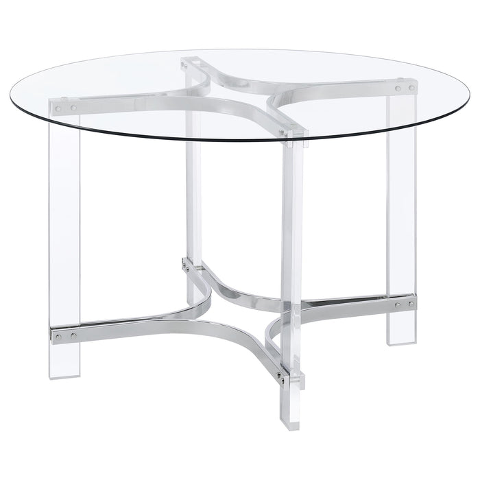 Keeling 5-piece Round Glass Top Acrylic Dining Set Chrome