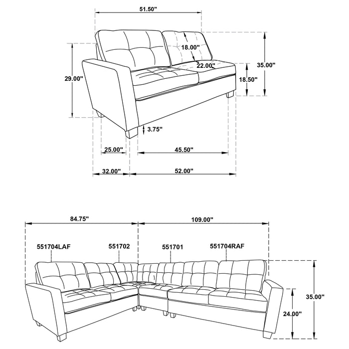 Georgina 3-piece Upholstered Sectional Sofa Steel Grey