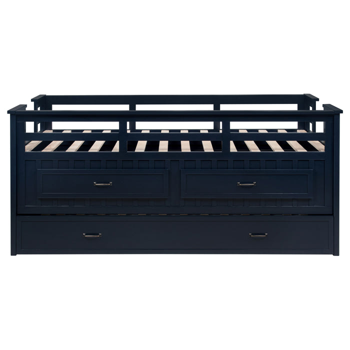 Carlsbad Wood Twin Captains Bed With Trundle Navy Blue