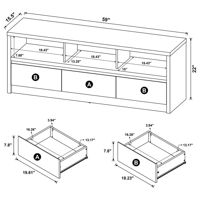 Rutland 59-inch 3-drawer TV Stand Media Console Black