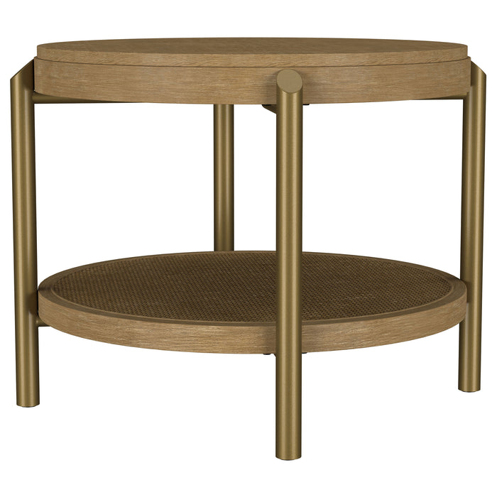 Arini Round End Side Table With Storage Shelf Sand Wash