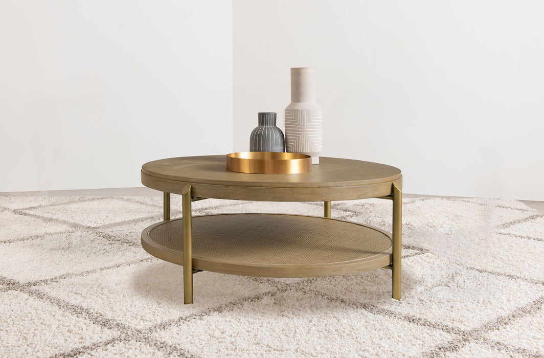 Arini Round Coffee Table With Storage Shelf Sand Wash