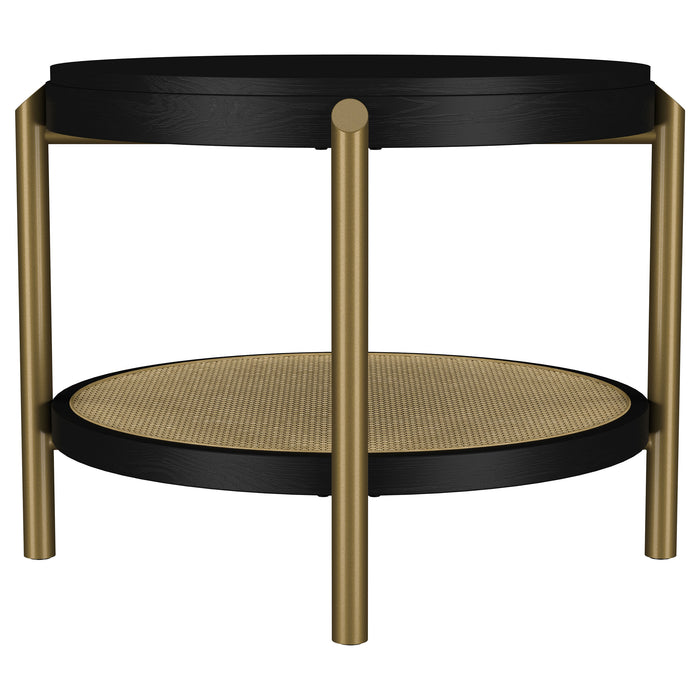 Arini Round End Side Table With Storage Shelf Black