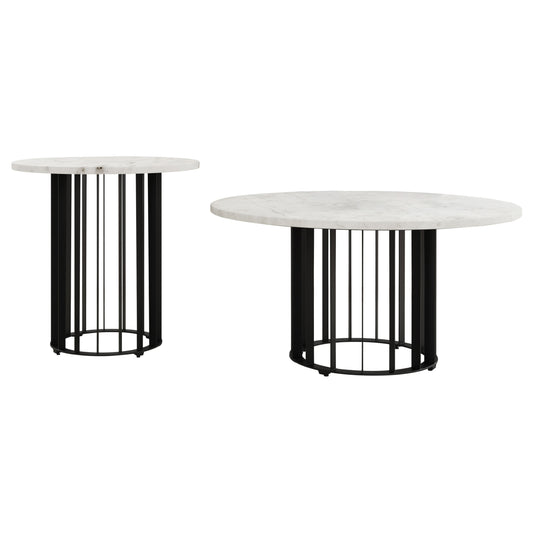 Haven 2-piece Round Marble Coffee and End Table Set Black