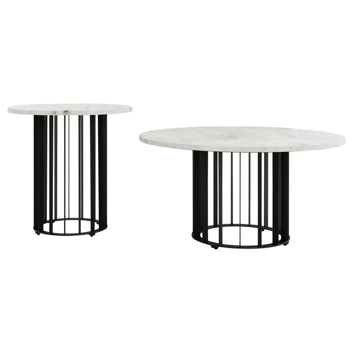 Haven 2-piece Round Marble Coffee and End Table Set Black