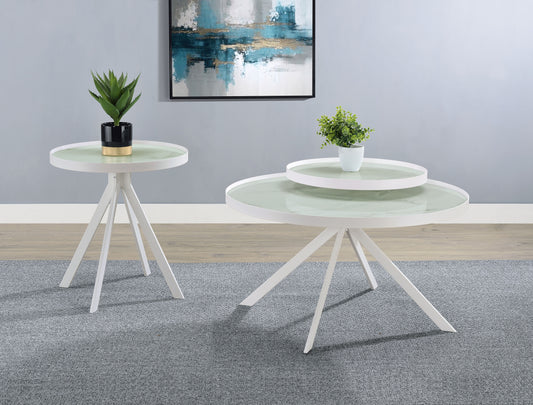 Briggs Round Marble Printed Glass Top End Side Table White