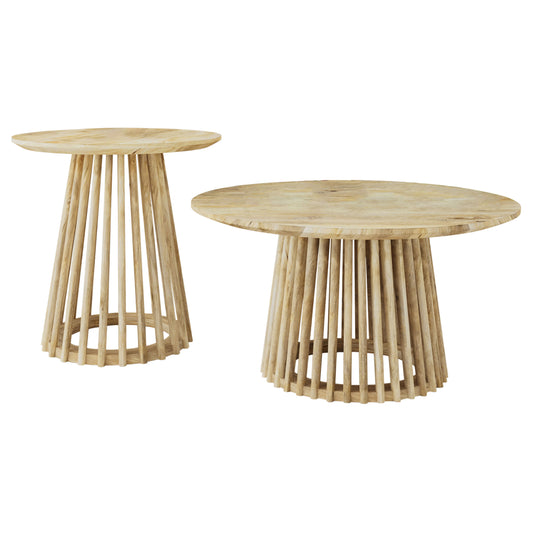 Touhy 2-piece Round Coffee and End Table Set Natural Mango