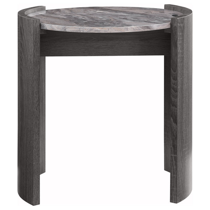 Gladstone Round Faux Marble Top End Table Distressed Grey