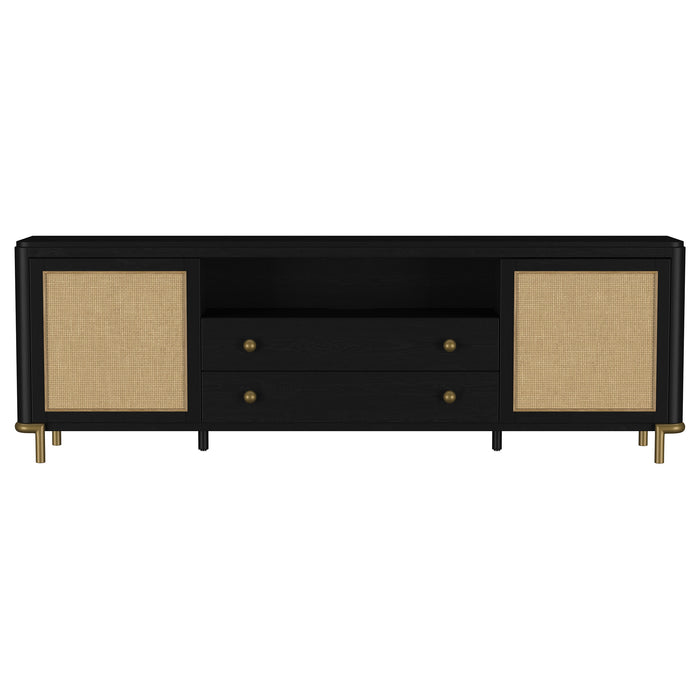 Arini Rattan Cane 2-door TV Stand Media Console Black