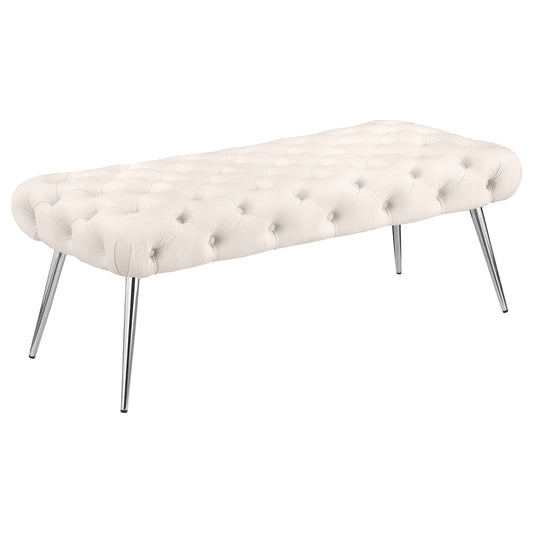 Ella Upholstered Tufted Bench Stainless Steel Legs Ivory